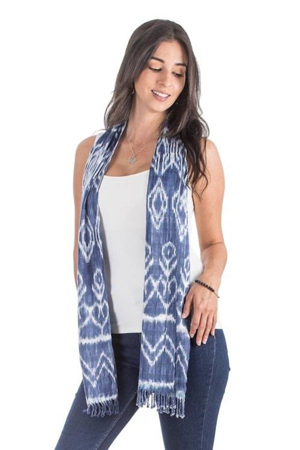 Alternate image for Handwoven Diamond Pattern Rayon Scarf in Denim Diamond Essence in Denim