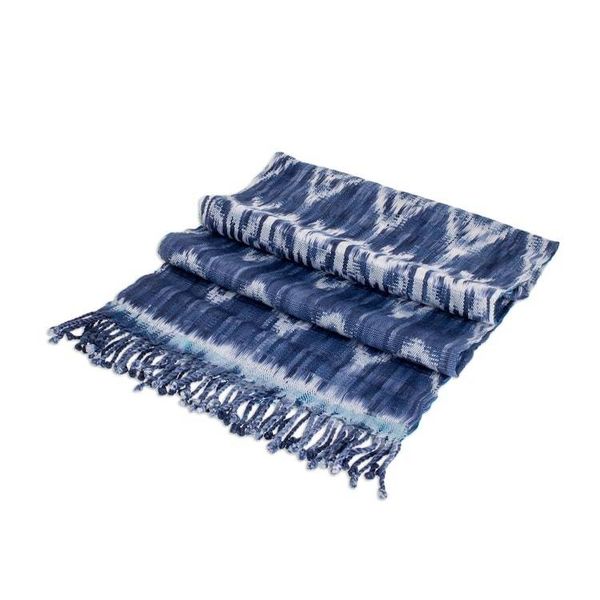 Alternate image for Handwoven Diamond Pattern Rayon Scarf in Denim Diamond Essence in Denim