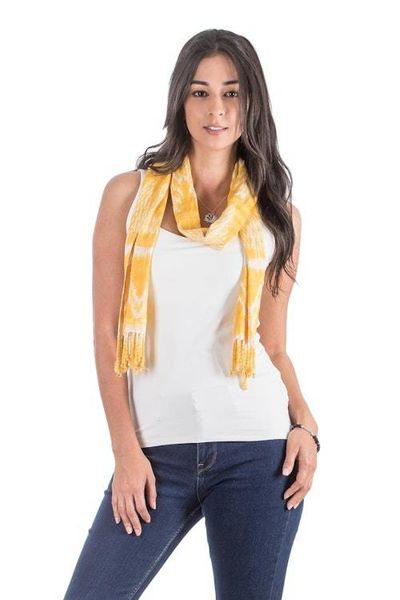 Alternate image for Handwoven Diamond Pattern Rayon Scarf in Saffron Diamond Essence in Saffron