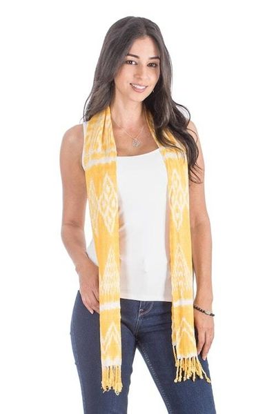 Alternate image for Handwoven Diamond Pattern Rayon Scarf in Saffron Diamond Essence in Saffron