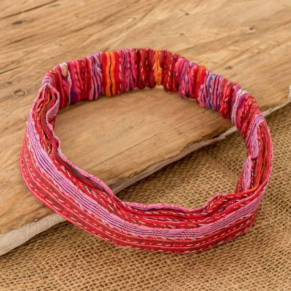 Alternate image for Multicolored Cotton Headband Hand-Woven in Guatemala Stripes of Joy