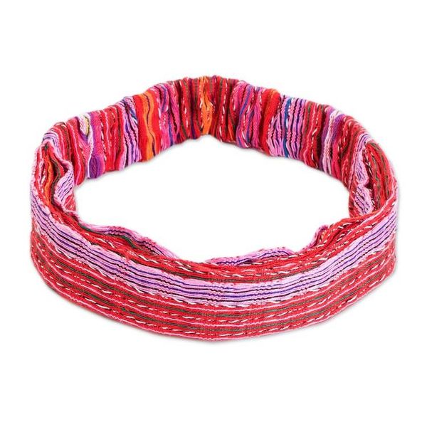 Alternate image for Multicolored Cotton Headband Hand-Woven in Guatemala Stripes of Joy