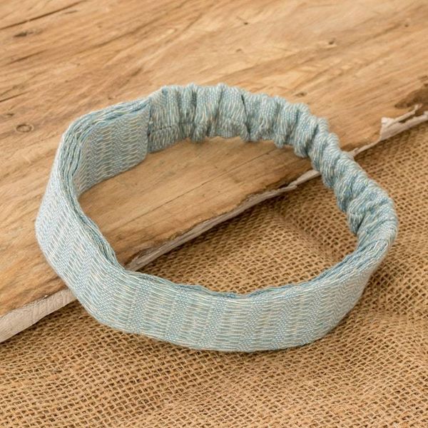 Alternate image for Light Blue and Green Cotton Headband Hand-Woven in Guatemala Amongst Clouds