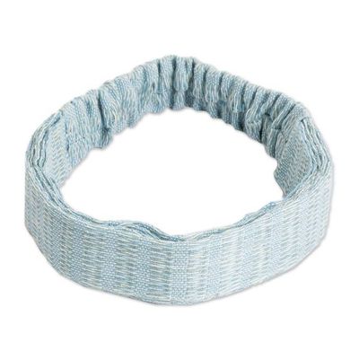 Alternate image for Light Blue and Green Cotton Headband Hand-Woven in Guatemala Amongst Clouds