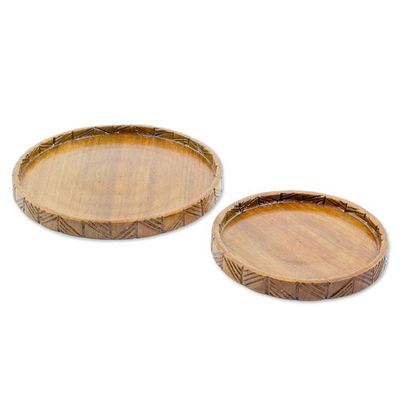 Alternate image for Hand Carved Conacaste Wood Trays Pair from Guatemala Natural Circles