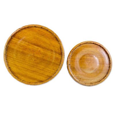 Alternate image for Hand Carved Conacaste Wood Trays Pair from Guatemala Natural Circles