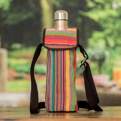 Primary image for Striped Cotton Bottle Carrier Hand-Woven in Guatemala Colorful Roots