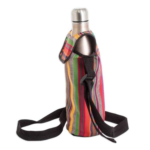 Alternate image for Striped Cotton Bottle Carrier Hand-Woven in Guatemala Colorful Roots
