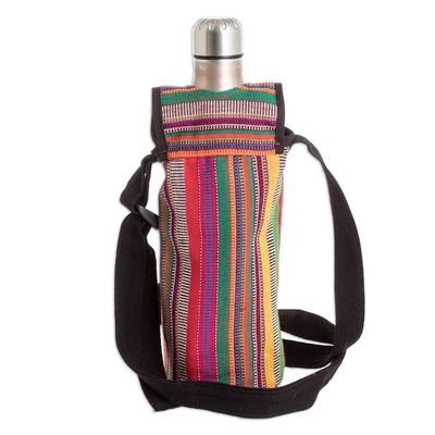 Alternate image for Striped Cotton Bottle Carrier Hand-Woven in Guatemala Colorful Roots