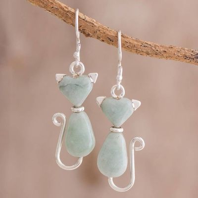 Alternate image for Jade Cat Dangle Earrings in Light Green from Guatemala Cats of Love in Light Green
