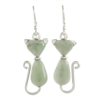 Alternate image for Jade Cat Dangle Earrings in Light Green from Guatemala Cats of Love in Light Green