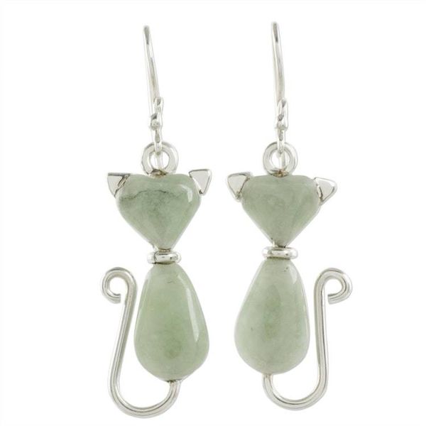 Alternate image for Jade Cat Dangle Earrings in Light Green from Guatemala Cats of Love in Light Green