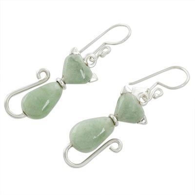 Alternate image for Jade Cat Dangle Earrings in Light Green from Guatemala Cats of Love in Light Green