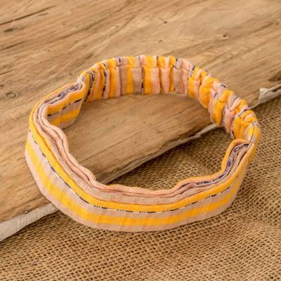 Primary image for Striped Yellow  Beige Cotton Headband Handmade in Guatemala Summer is Here