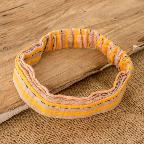 Alternate image for Striped Yellow  Beige Cotton Headband Handmade in Guatemala Summer is Here