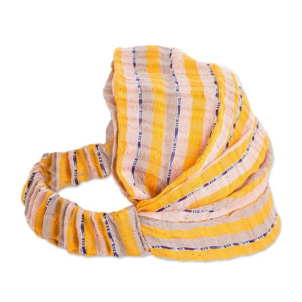 Alternate image for Striped Yellow  Beige Cotton Headband Handmade in Guatemala Summer is Here