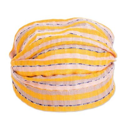 Alternate image for Striped Yellow  Beige Cotton Headband Handmade in Guatemala Summer is Here
