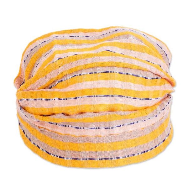Alternate image for Striped Yellow  Beige Cotton Headband Handmade in Guatemala Summer is Here