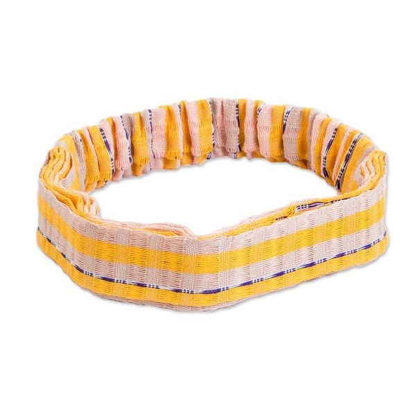 Alternate image for Striped Yellow  Beige Cotton Headband Handmade in Guatemala Summer is Here