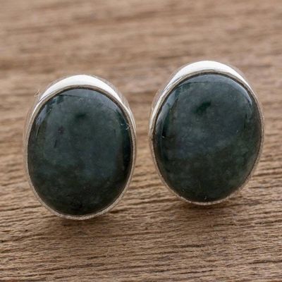 Primary image for Modern Maya Jade Post Earrings with Sterling Silver Dark Voluptuous Green