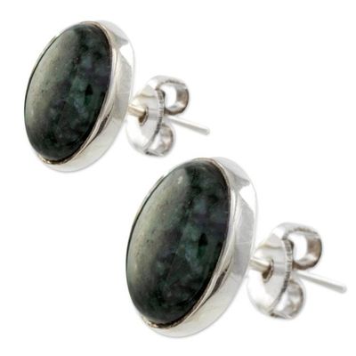 Alternate image for Modern Maya Jade Post Earrings with Sterling Silver Dark Voluptuous Green