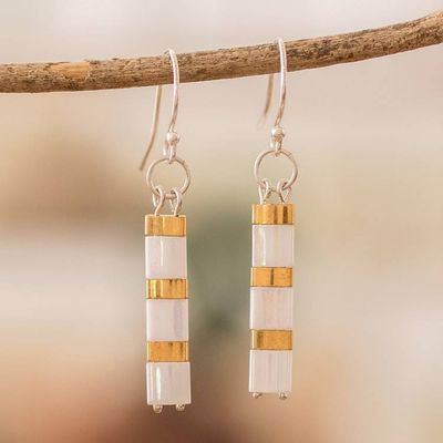 Alternate image for Golden and White Glass Beaded Dangle Earrings Paradise Columns