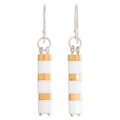 Alternate image for Golden and White Glass Beaded Dangle Earrings Paradise Columns