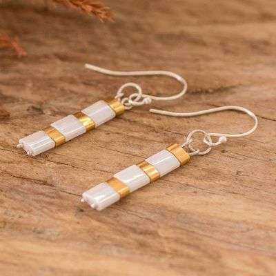 Alternate image for Golden and White Glass Beaded Dangle Earrings Paradise Columns