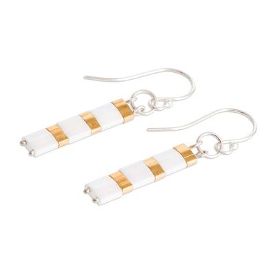 Alternate image for Golden and White Glass Beaded Dangle Earrings Paradise Columns