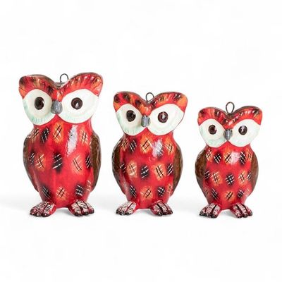 Alternate image for 3 Owl-Shaped Red Ceramic Figurines Hand-Painted in Guatemala United Tecolote Family