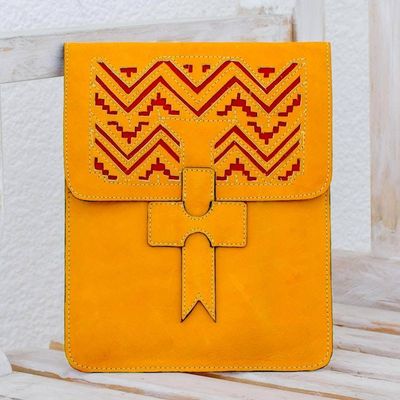 Alternate image for Handcrafted Leather Portfolio in Sunrise from Nicaragua Lines of Time