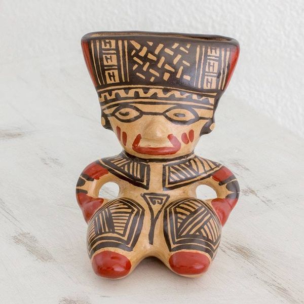 Alternate image for Orange and Brown Seated Man Chorotega Pottery Statuette Ancient Wisdom