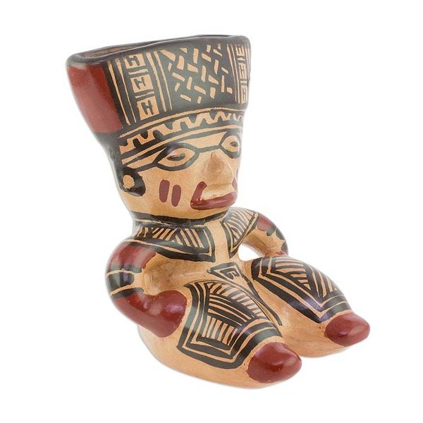 Alternate image for Orange and Brown Seated Man Chorotega Pottery Statuette Ancient Wisdom