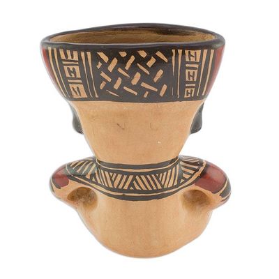 Alternate image for Orange and Brown Seated Man Chorotega Pottery Statuette Ancient Wisdom