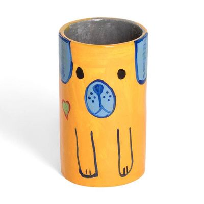 Alternate image for Hand-Painted Ceramic and Utensil Pen Holder with Dog Motif Yellow Loyal Organizer