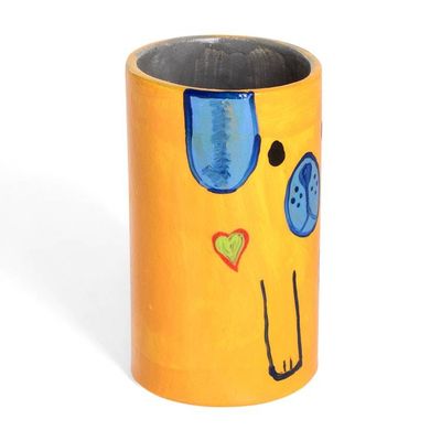 Alternate image for Hand-Painted Ceramic and Utensil Pen Holder with Dog Motif Yellow Loyal Organizer