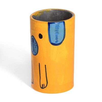 Alternate image for Hand-Painted Ceramic and Utensil Pen Holder with Dog Motif Yellow Loyal Organizer