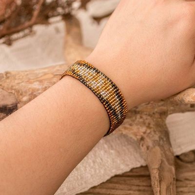 Alternate image for Fair Trade Golden and Bronze Glass Beaded Wristband Bracelet Heroic Harmony