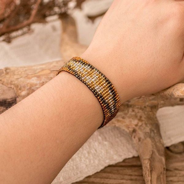 Alternate image for Fair Trade Golden and Bronze Glass Beaded Wristband Bracelet Heroic Harmony