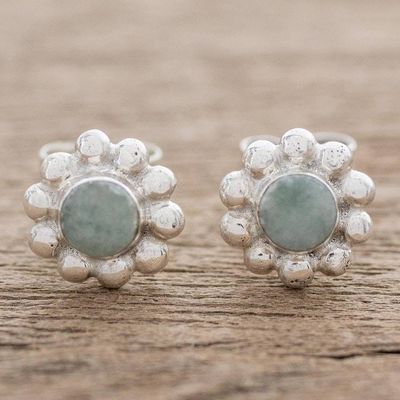 Alternate image for Bubble-Pattern Apple Green Jade Stud Earrings from Guatemala Bubbly Flowers