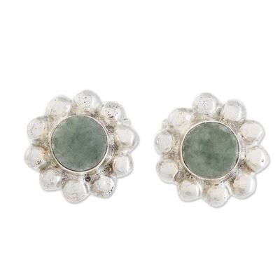 Alternate image for Bubble-Pattern Apple Green Jade Stud Earrings from Guatemala Bubbly Flowers