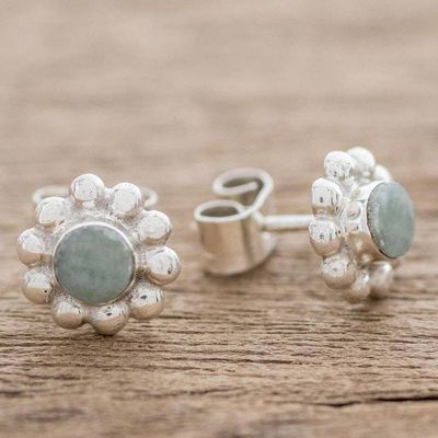 Alternate image for Bubble-Pattern Apple Green Jade Stud Earrings from Guatemala Bubbly Flowers