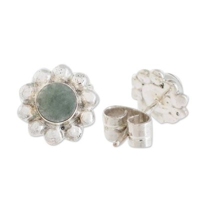 Alternate image for Bubble-Pattern Apple Green Jade Stud Earrings from Guatemala Bubbly Flowers