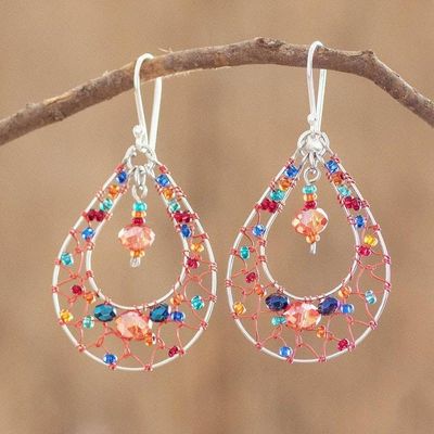 Alternate image for Double Drop Dangle Earrings With Red and Blue Crystals Red and Blue Sparkle
