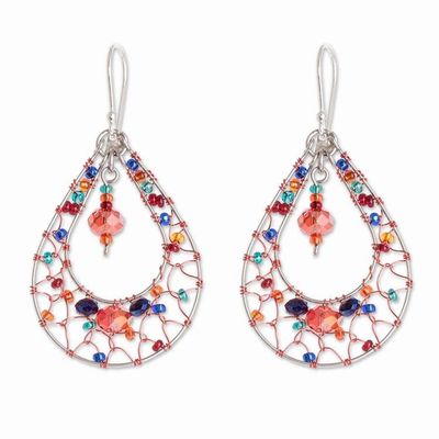 Alternate image for Double Drop Dangle Earrings With Red and Blue Crystals Red and Blue Sparkle