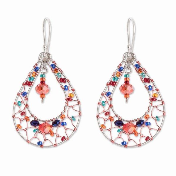 Alternate image for Double Drop Dangle Earrings With Red and Blue Crystals Red and Blue Sparkle