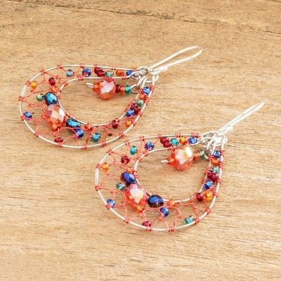 Alternate image for Double Drop Dangle Earrings With Red and Blue Crystals Red and Blue Sparkle