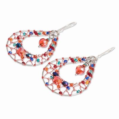Alternate image for Double Drop Dangle Earrings With Red and Blue Crystals Red and Blue Sparkle
