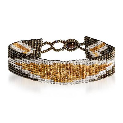 Alternate image for Golden and Bronze Glass Beaded Mosaic Wristband Bracelet Valiant Harmony