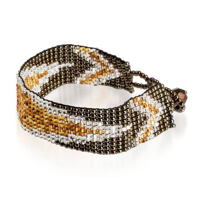 Alternate image for Golden and Bronze Glass Beaded Mosaic Wristband Bracelet Valiant Harmony